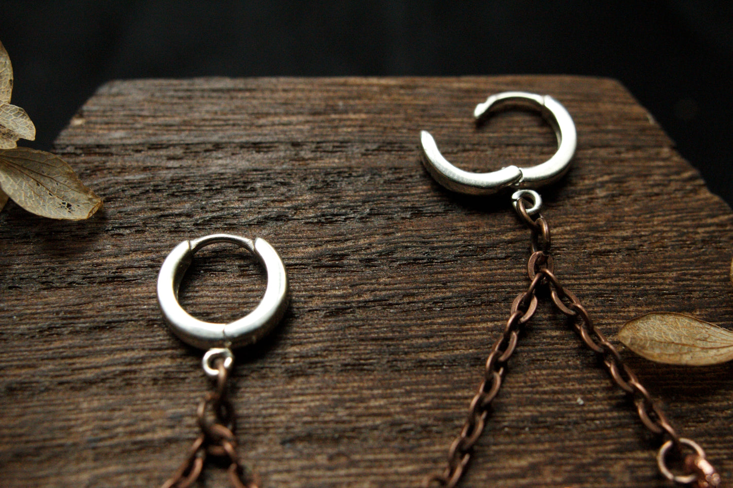 Moon & garnet copper and sterling silver earrings