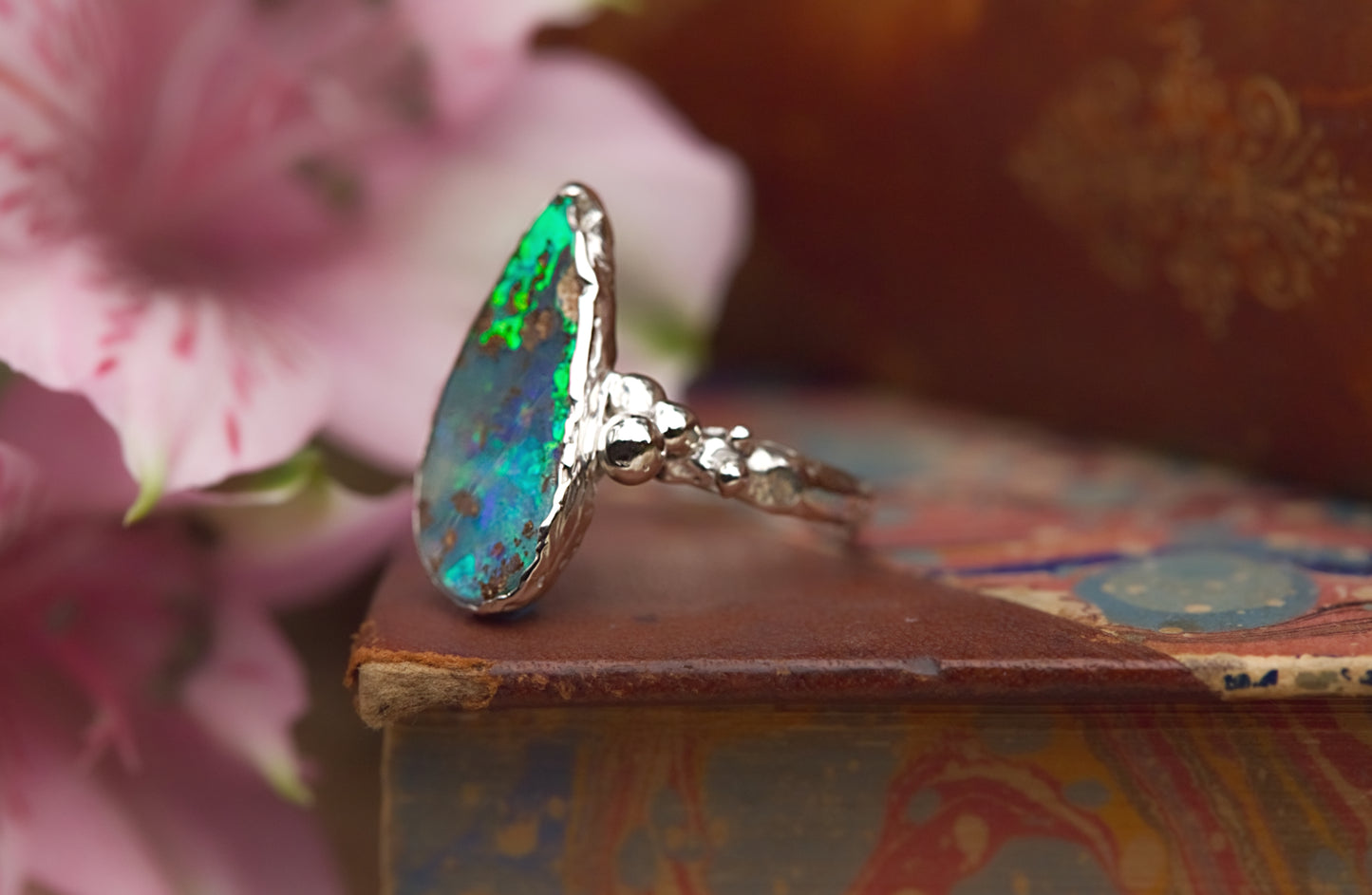 Australian boulder opal in sterling silver size 6 1/4