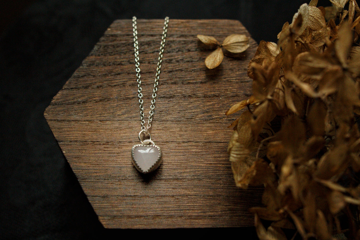 Rose quartz in sterling silver heart necklace