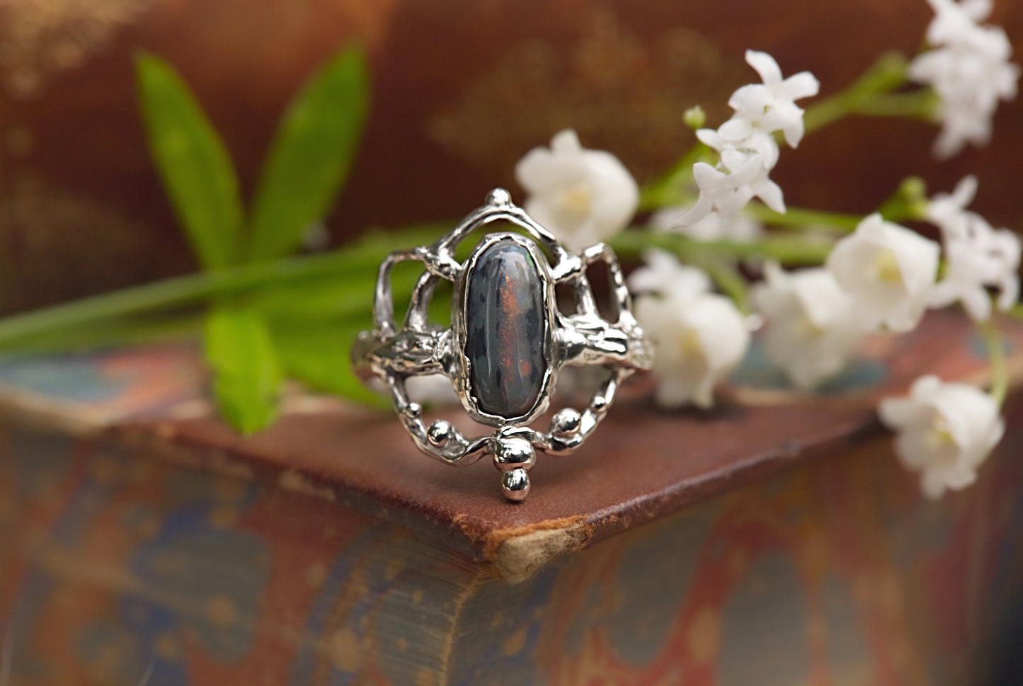 Pipe opal in sterling silver ring, size 7.5 u.s