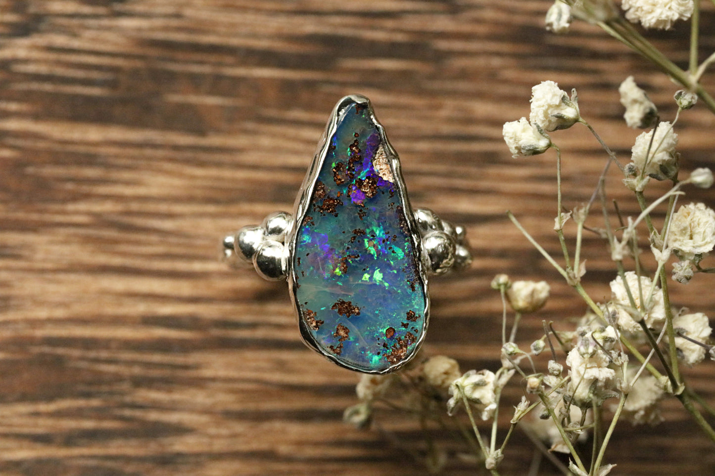 Australian boulder opal in sterling silver size 6 1/4