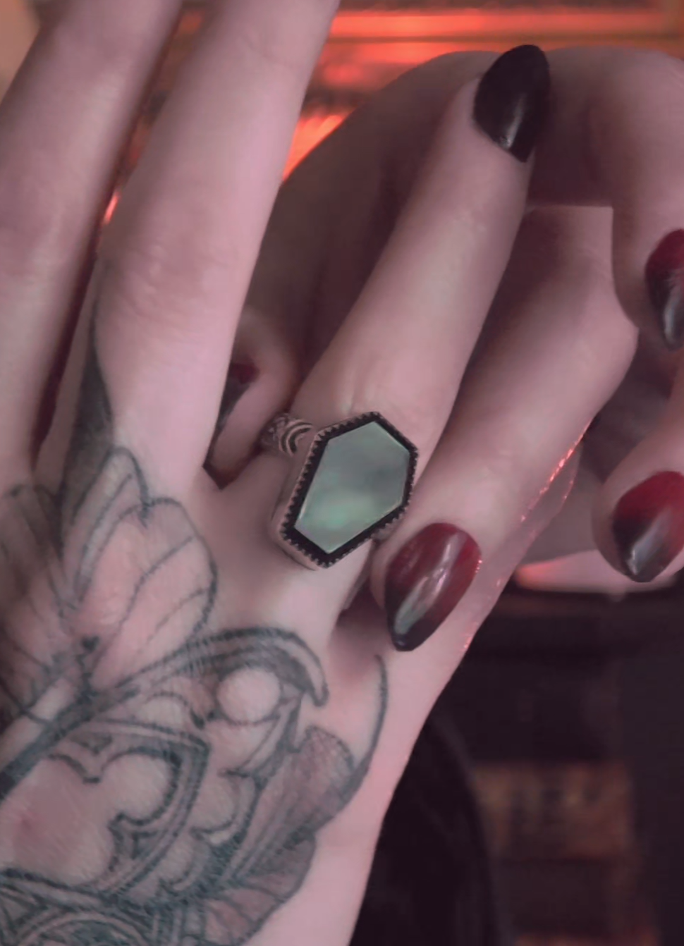 Black onyx coffin ring