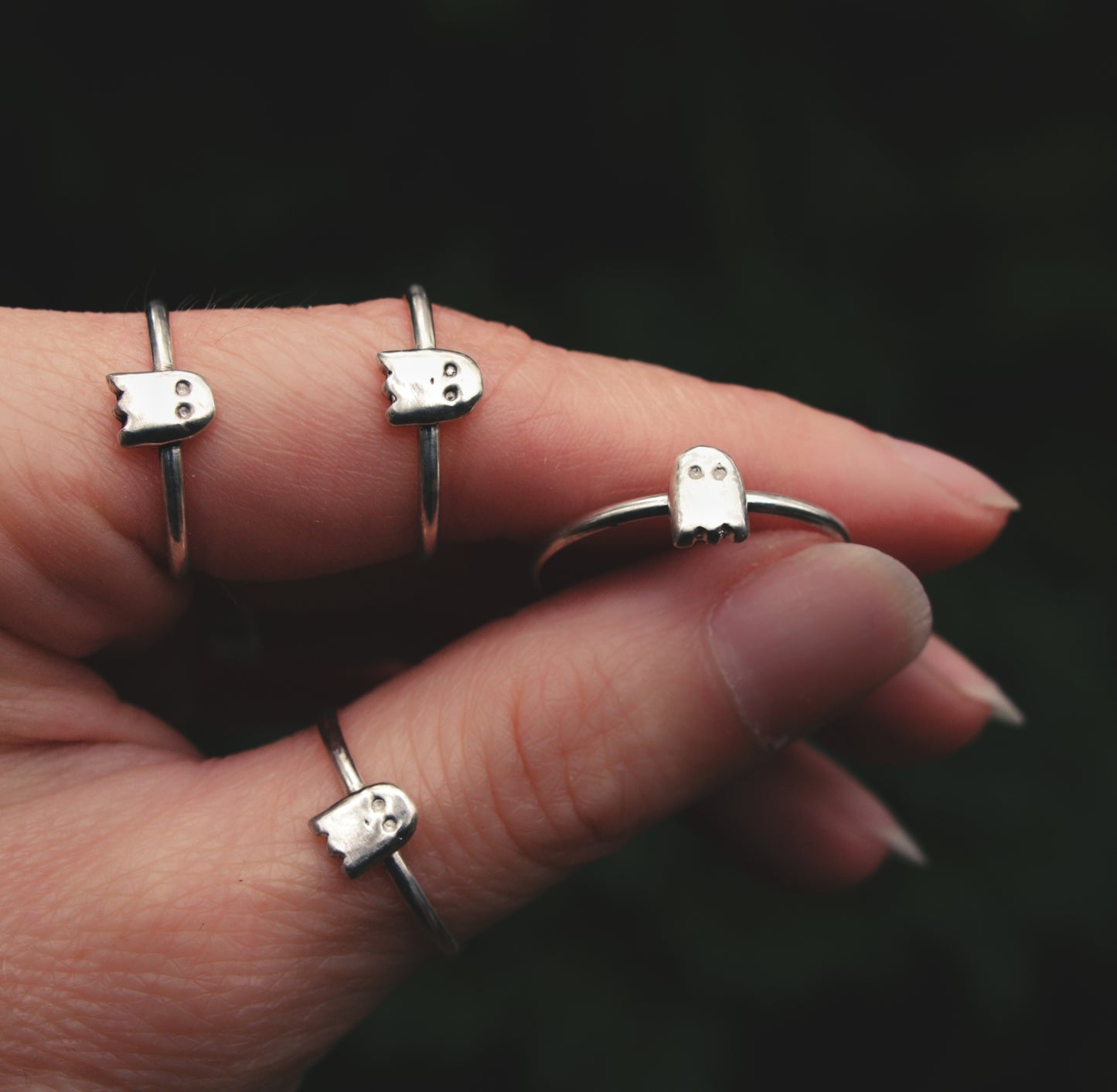 Dainty ghost sterling silver ring