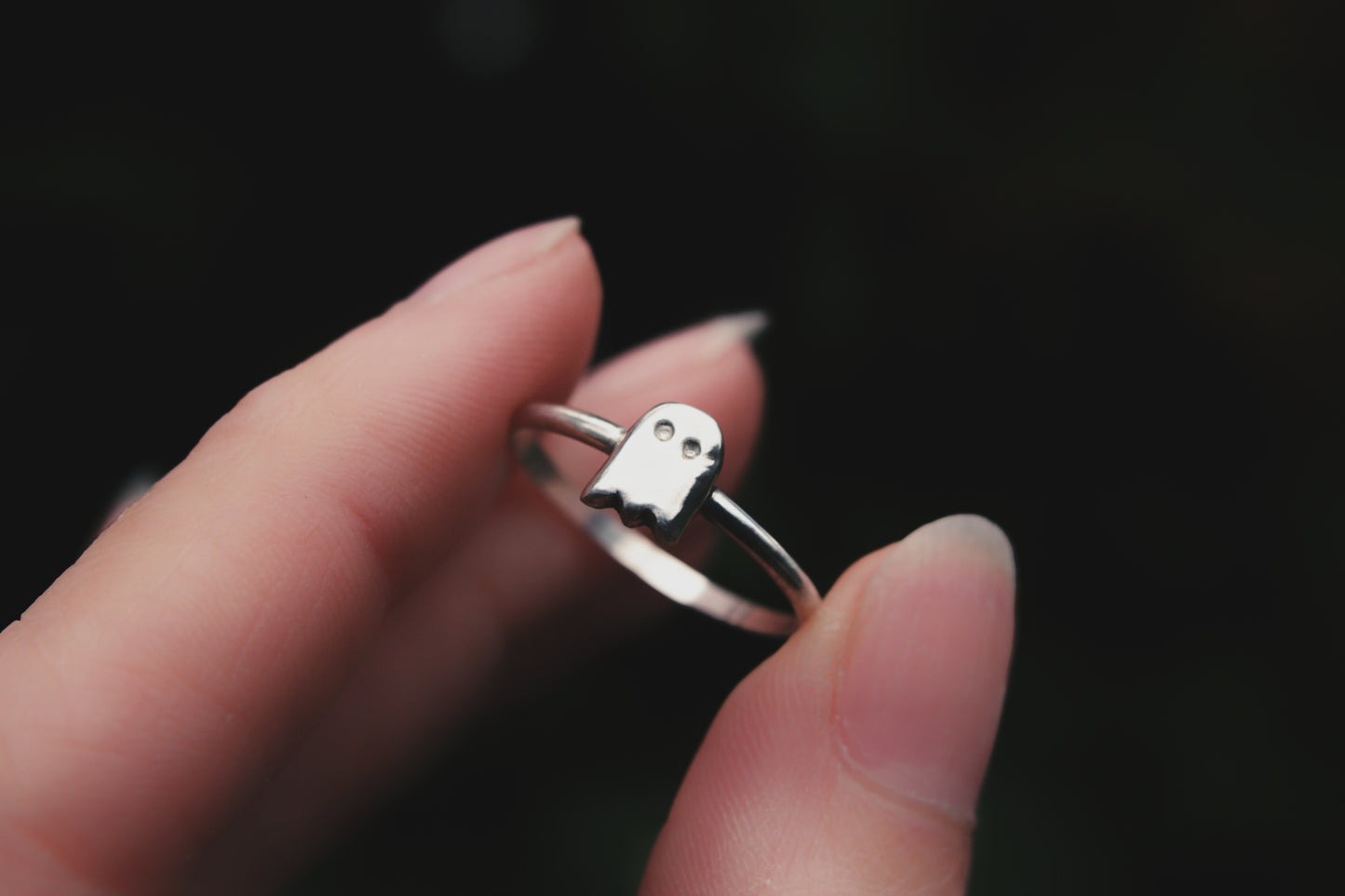 Dainty ghost sterling silver ring