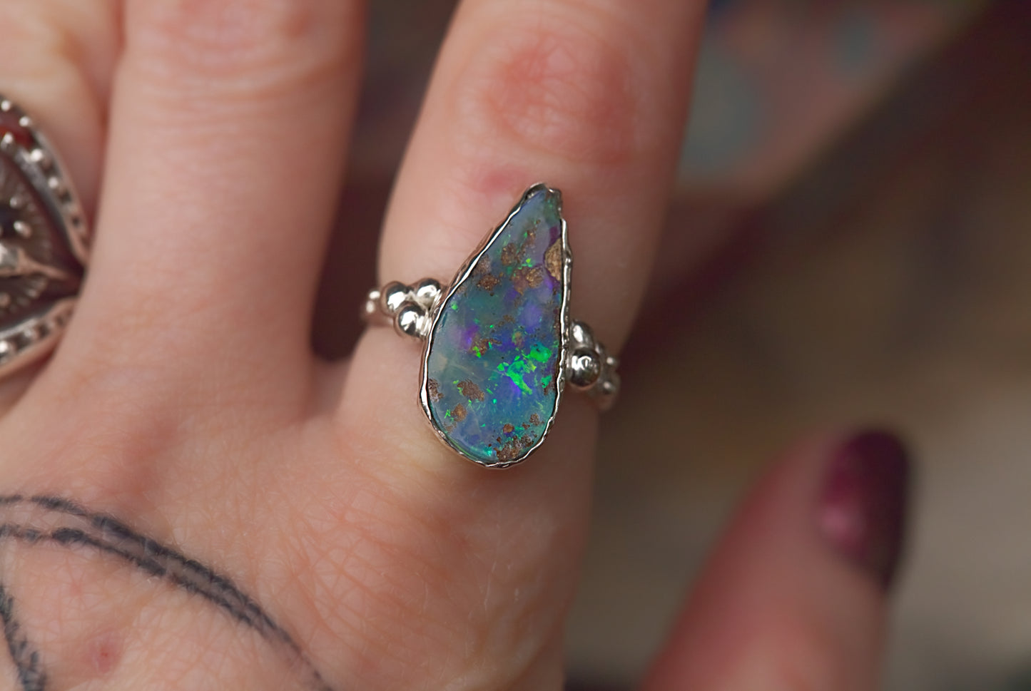 Australian boulder opal in sterling silver size 6 1/4