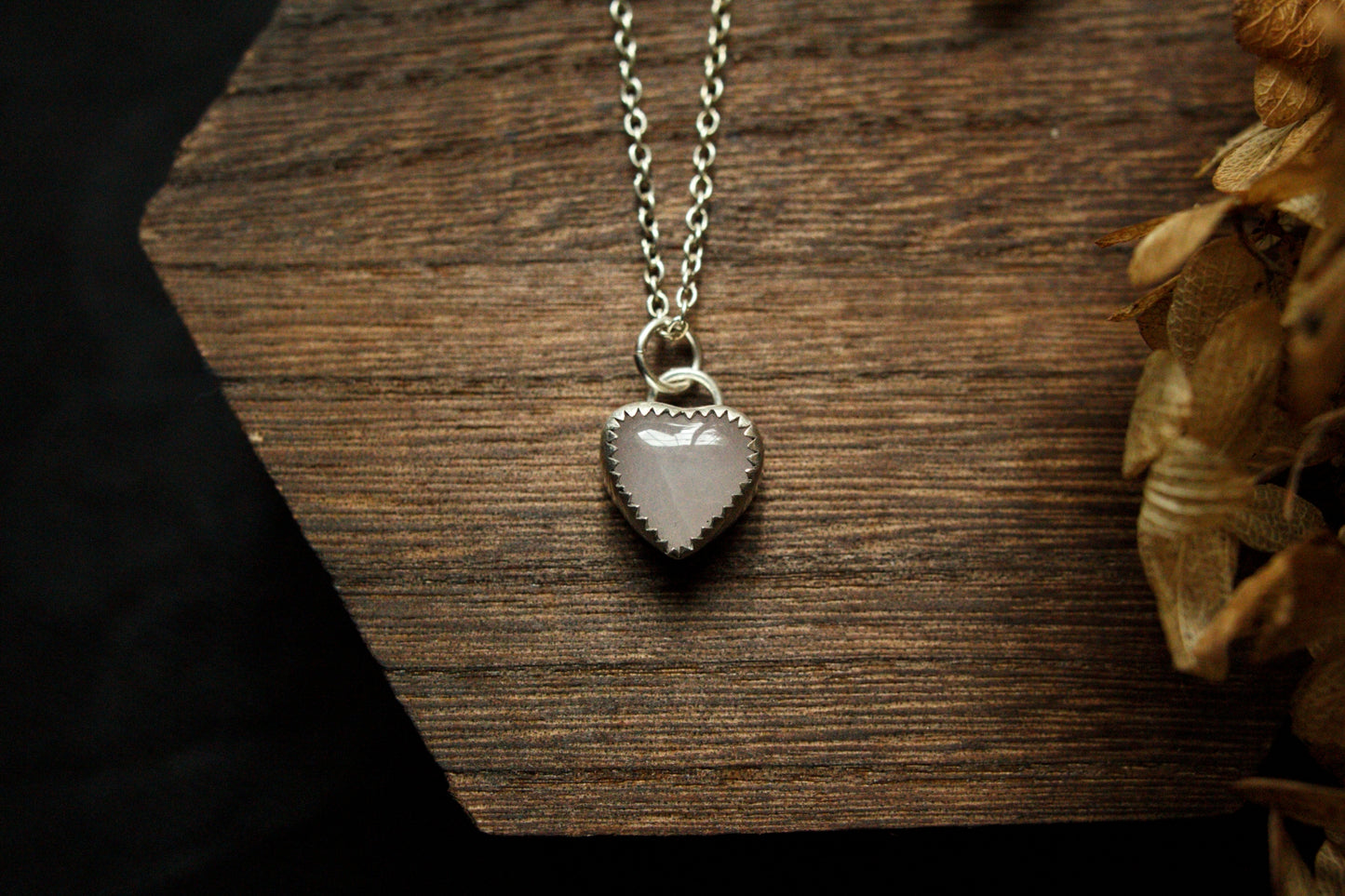 Rose quartz in sterling silver heart necklace