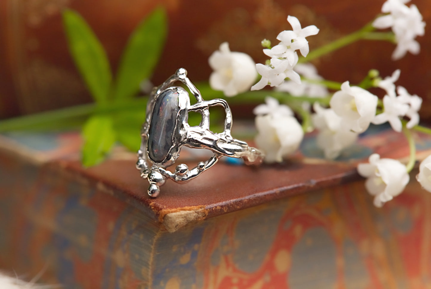 Pipe opal in sterling silver ring, size 7.5 u.s