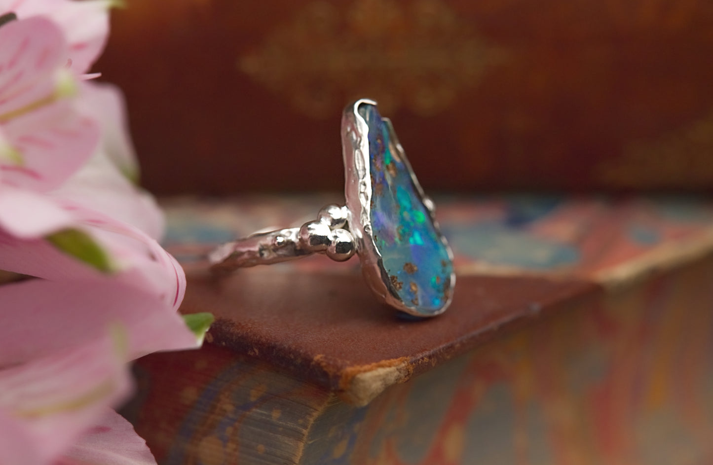 Australian boulder opal in sterling silver size 6 1/4