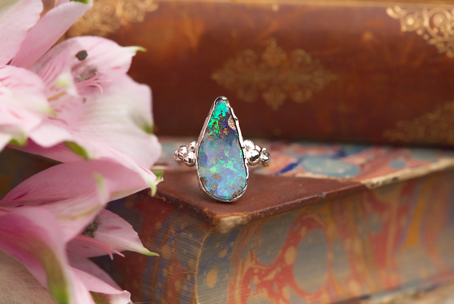 Australian boulder opal in sterling silver size 6 1/4