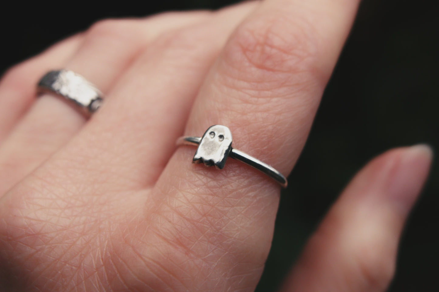 Dainty ghost sterling silver ring