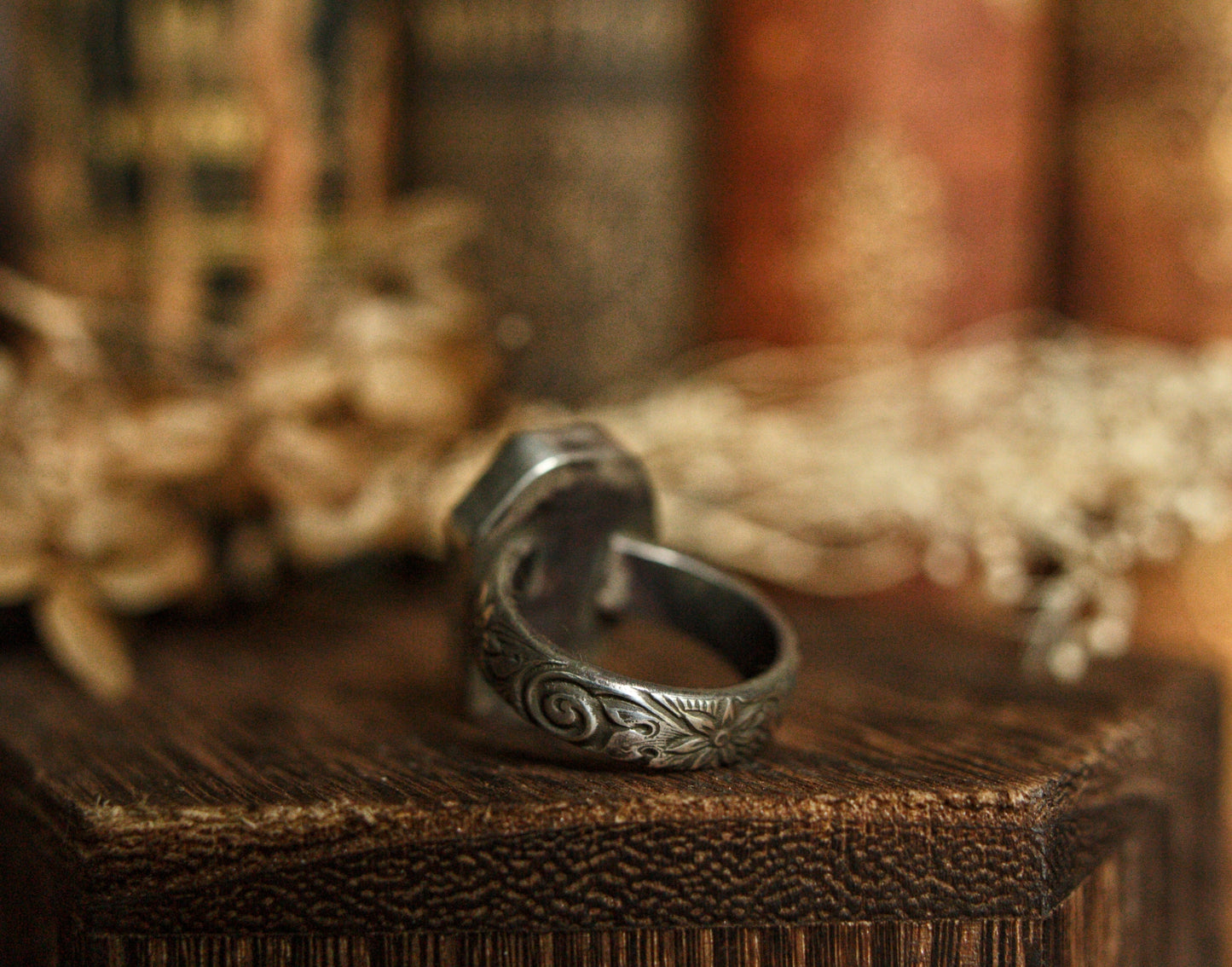 Black onyx coffin ring