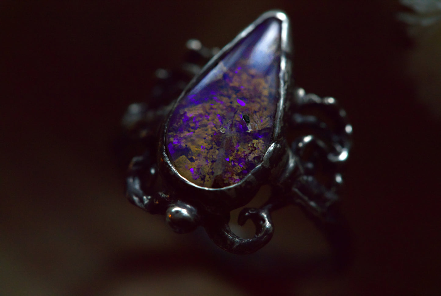 Purple Australian pipe opal ring in sterling silver size 8