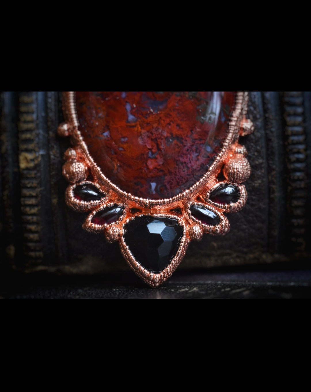 Garden agate jewelry, fairycore necklace, elven inspired jewelry, electroformed necklace, three stone necklace