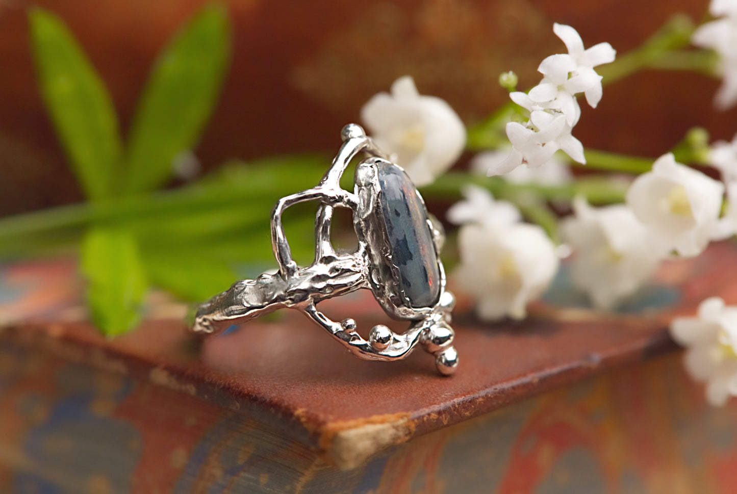 Pipe opal in sterling silver ring, size 7.5 u.s