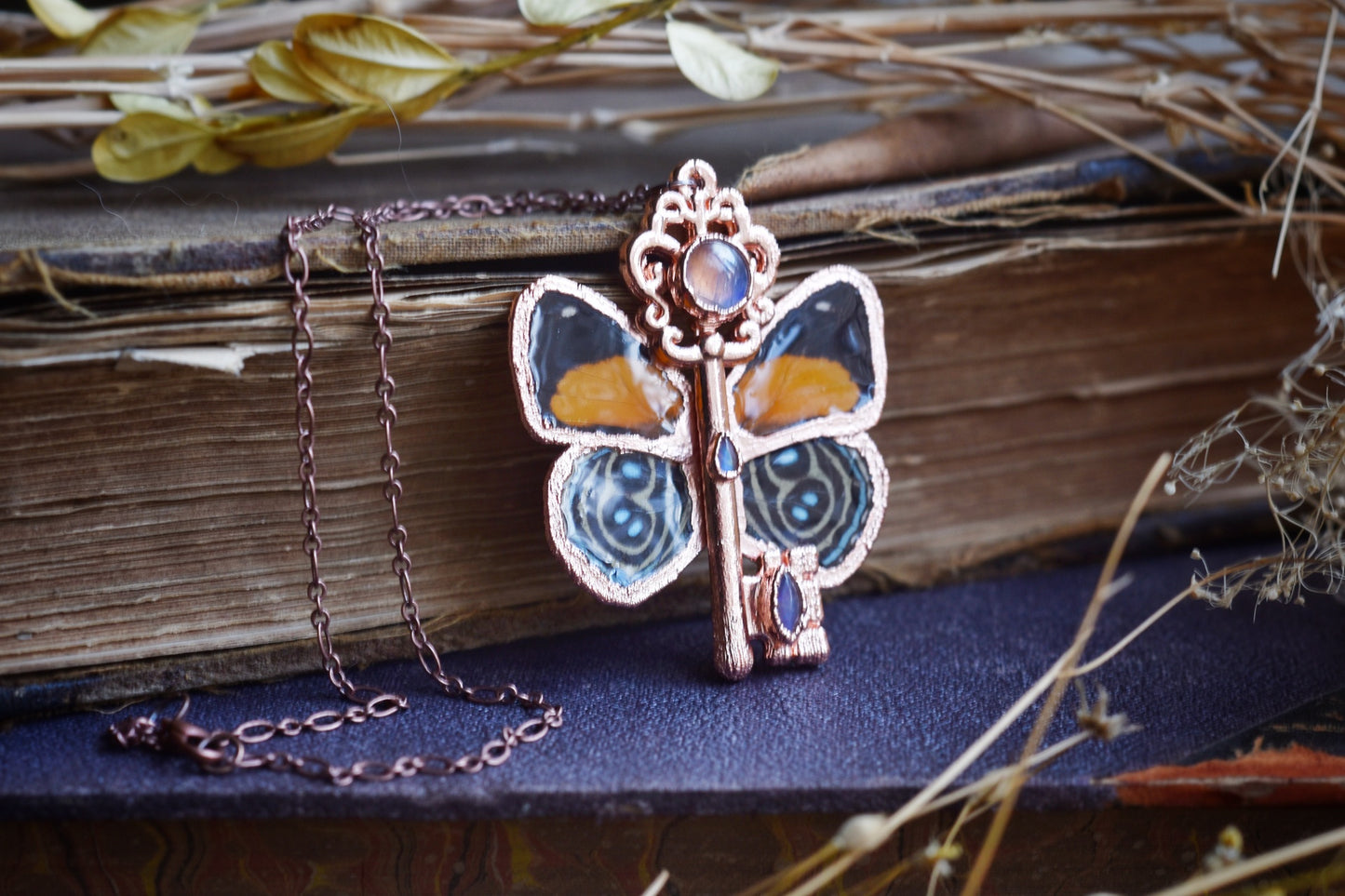 Real butterfly wing necklace