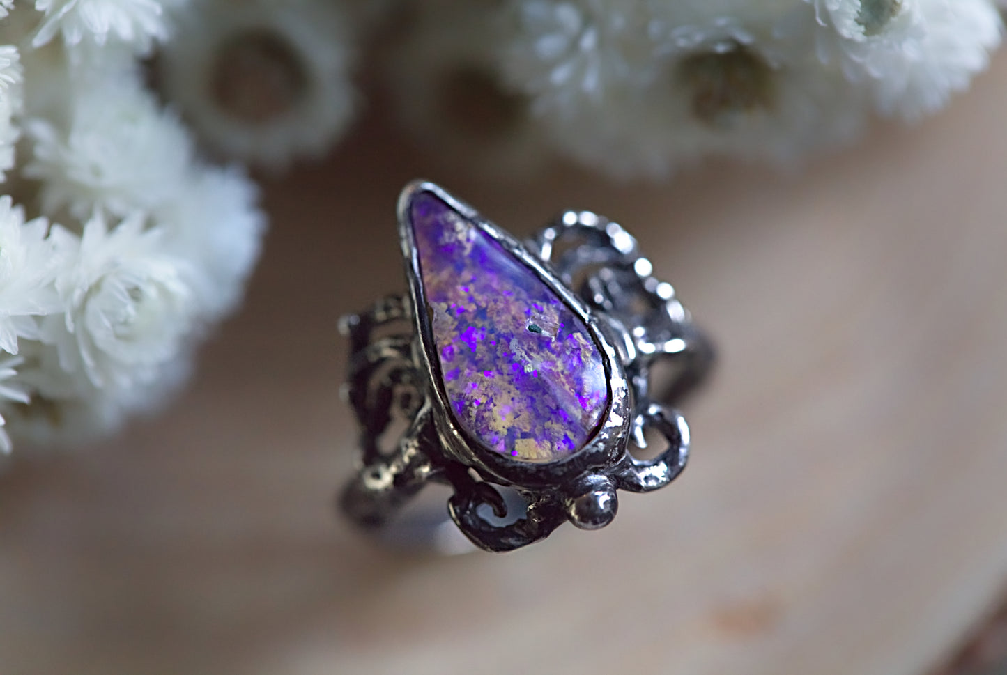 Purple Australian pipe opal ring in sterling silver size 8