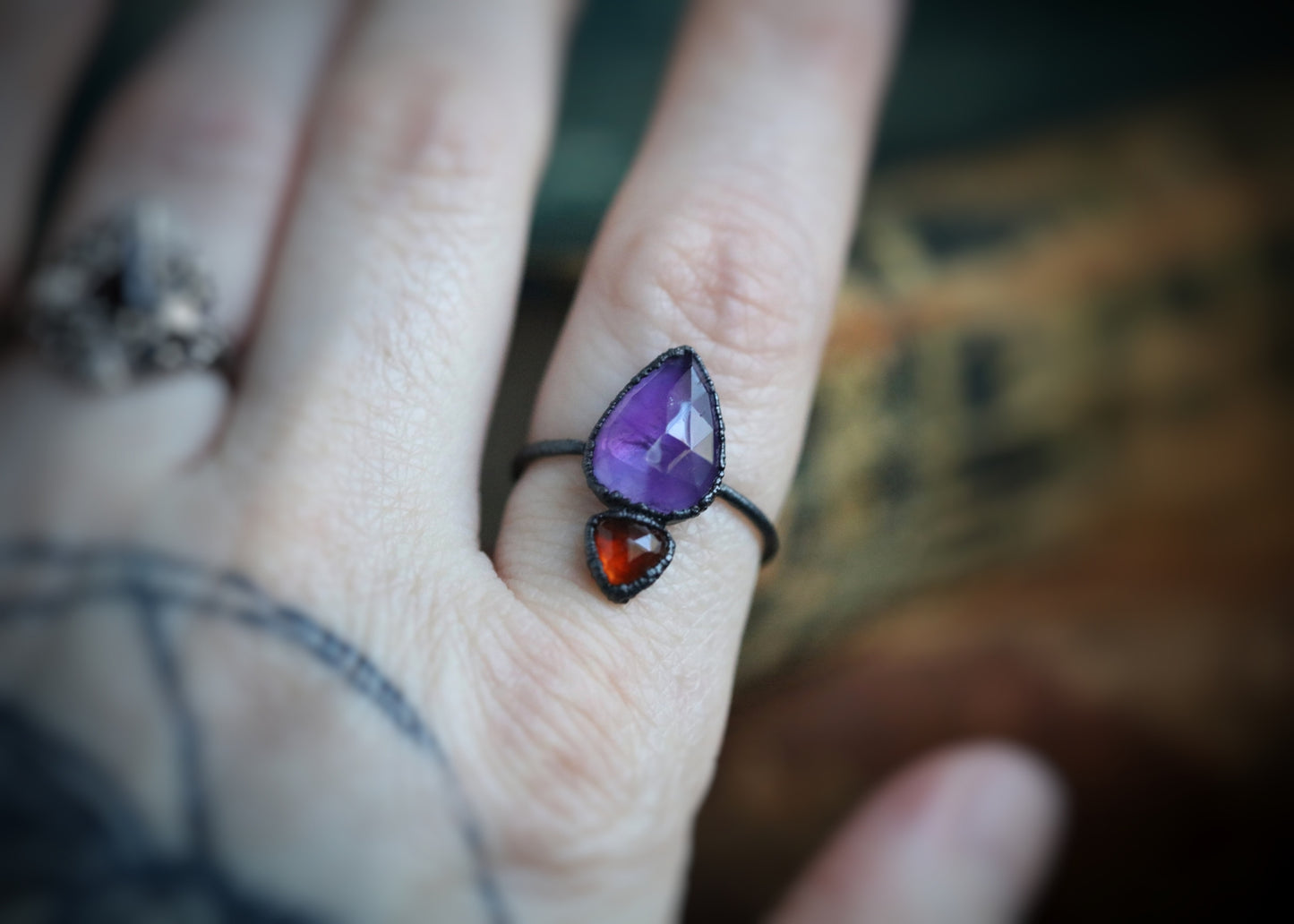 Amethyst & garnet ring// size 9 U.S