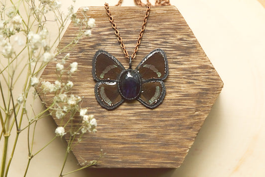 Real butterfly wing necklace with iolite