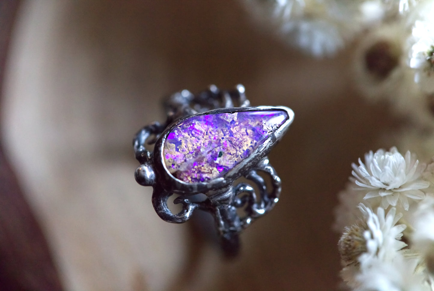 Purple Australian pipe opal ring in sterling silver size 8