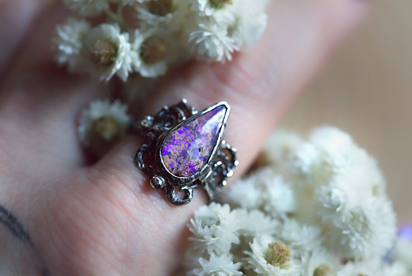 Purple Australian pipe opal ring in sterling silver size 8