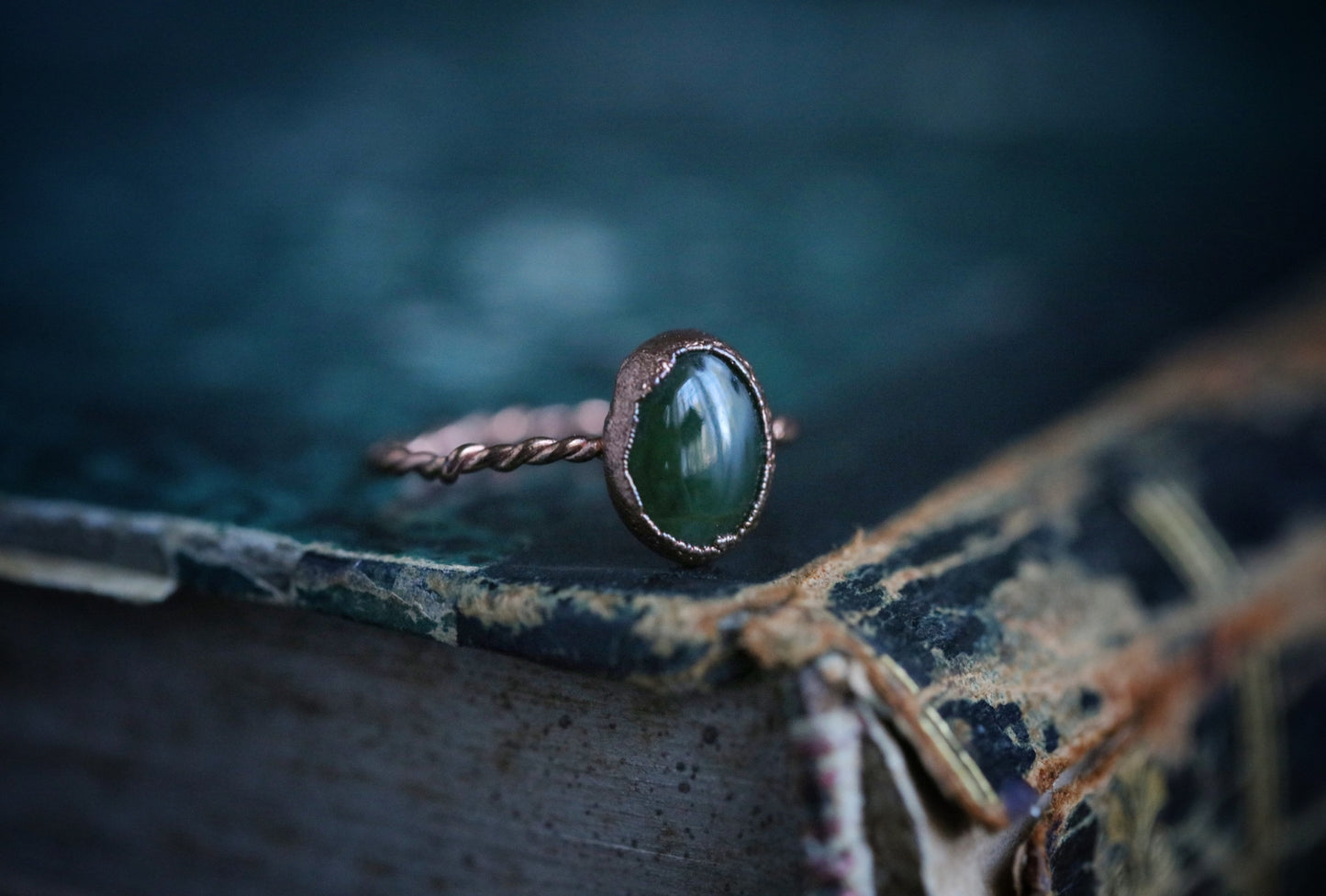 Jade in copper ring// size 7 1/4 U.S