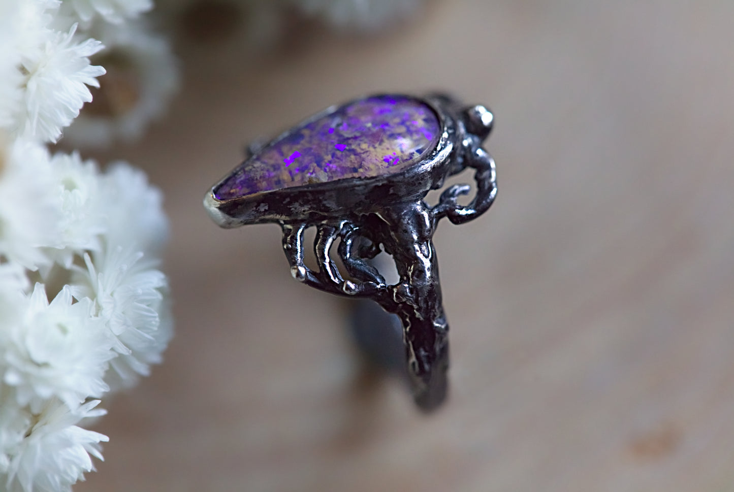 Purple Australian pipe opal ring in sterling silver size 8