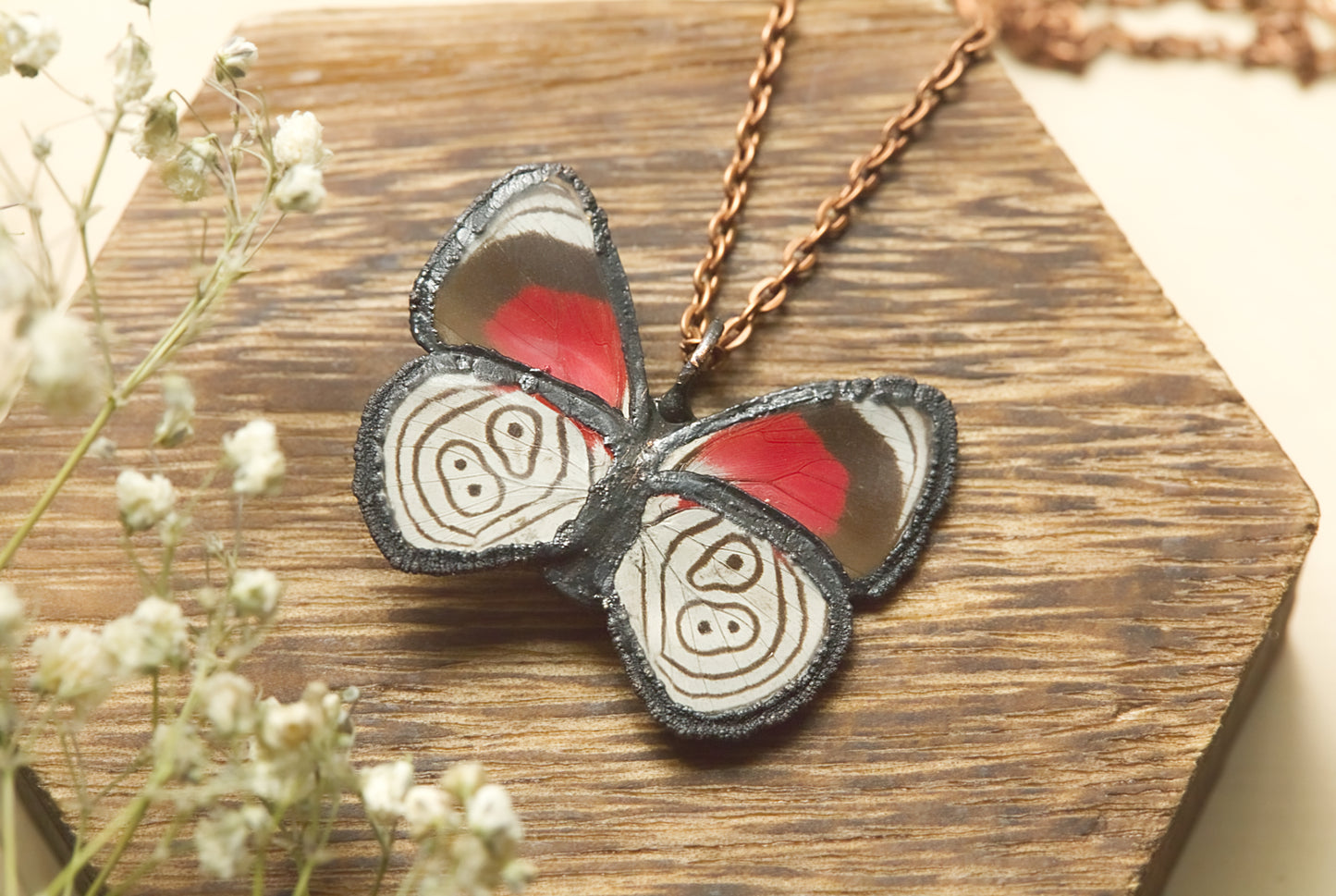 Real butterfly wing necklace with iolite