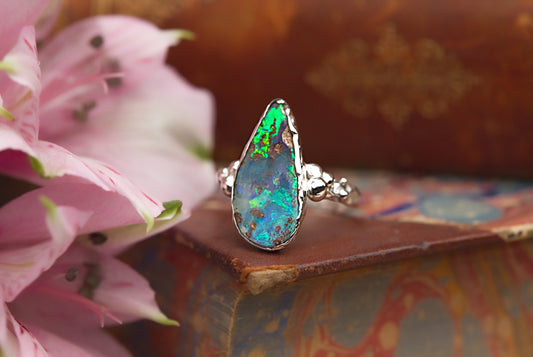 Australian boulder opal in sterling silver size 6 1/4
